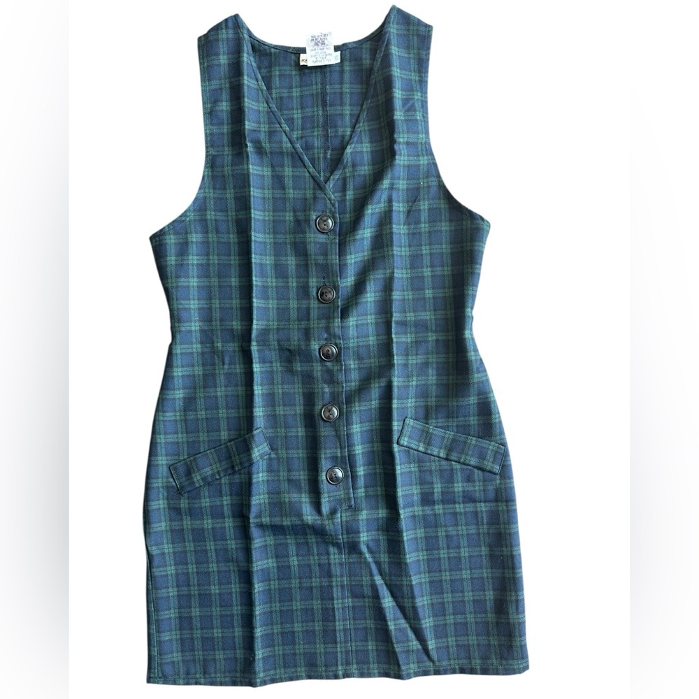 Vintage Kathy Ireland Teal Plaid Midi Dress